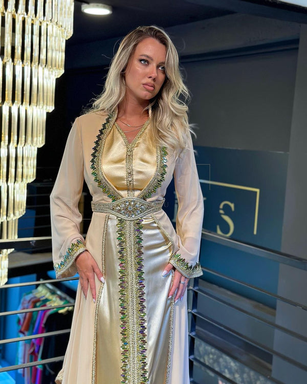 Bež satenska haljina kaftan  5531